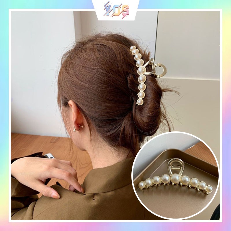 Kẹp càng cua bản lớn kim loại đính hạt châu sang chảnh HOT TREND