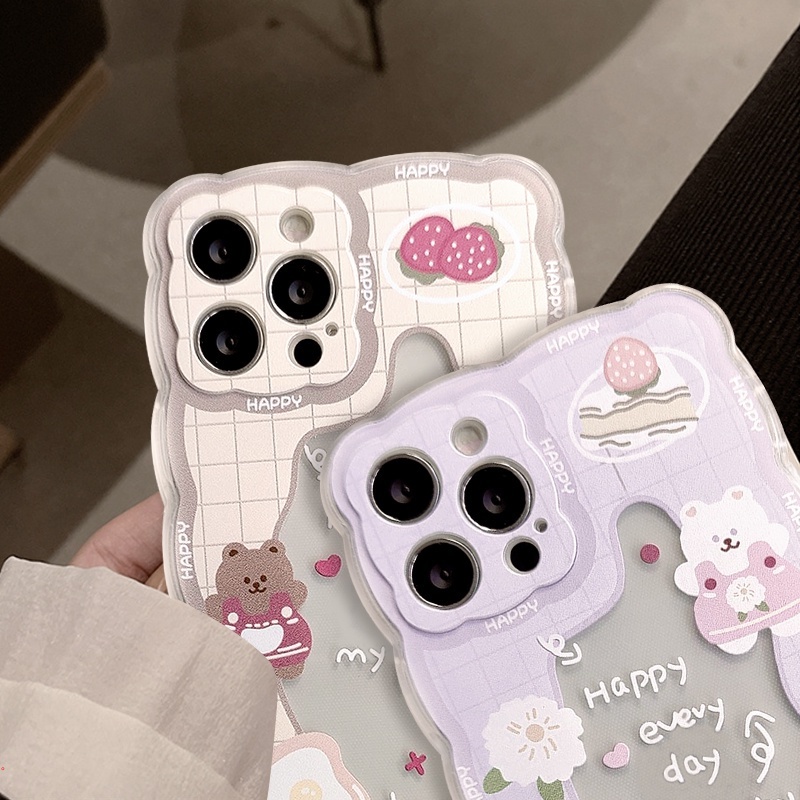 Ốp Điện Thoại Mềm Trong Suốt Họa Tiết Gấu Viền Lượn Sóng Cho IPhone 13 12 11 Pro XS Max X XR 6 7 8 Plus