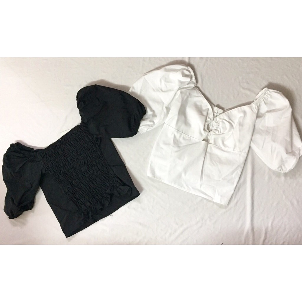 ÁO CROPTOP CHUN TAY LƯNG ĐEN TRẮNG HOT