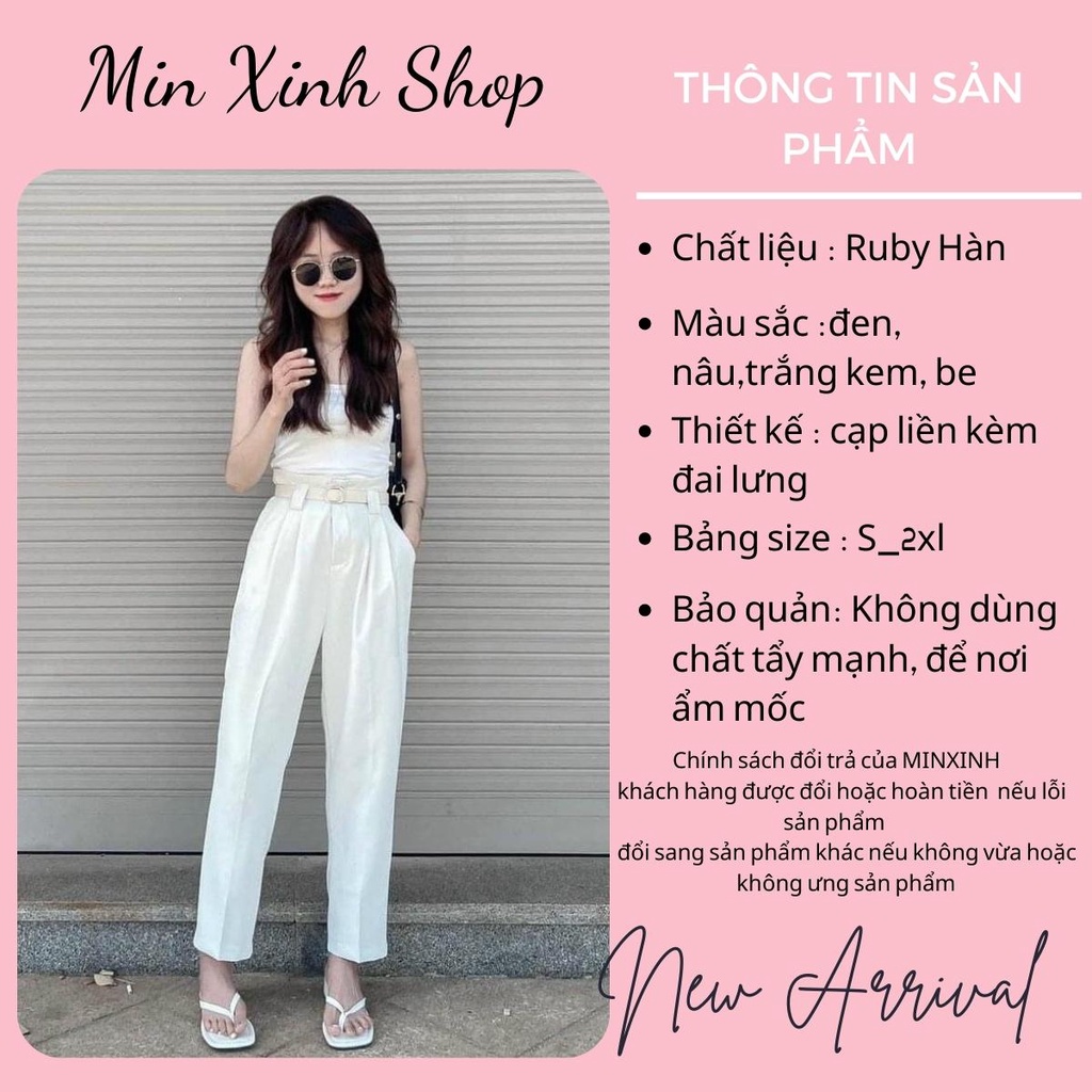 Quần Vải Nữ Chất Ru.by Cạp Liền Kèm Đai, Quần Tây Baggy Cạp Cao Đi Học Đi Làm Bảng Màu Đẹp_mẫ 666