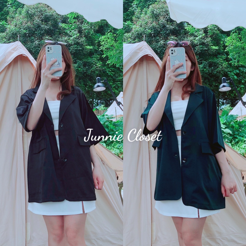 Áo blazer cộc tay trơn 2 khuy Áo blz CỘC TAY 1 lớp phong cách Hàn Quốc Junnie Closet