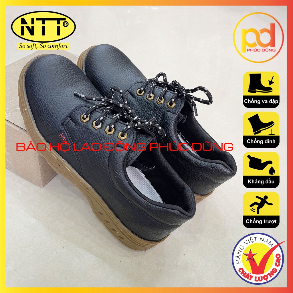 Giày bảo hộ lao động nam đế kép NTT P07 màu vàng chính hãng, váng da thật 100%, êm chân, độ bền cao, chống trượt