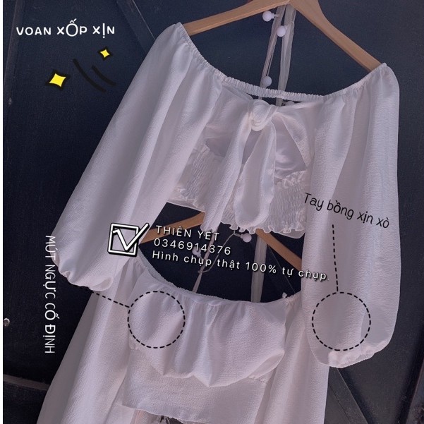 Áo kiểu croptop XỐP tiểu thư tay phồng cột nơ  chất xốp xịn nữ - Thiên Yết