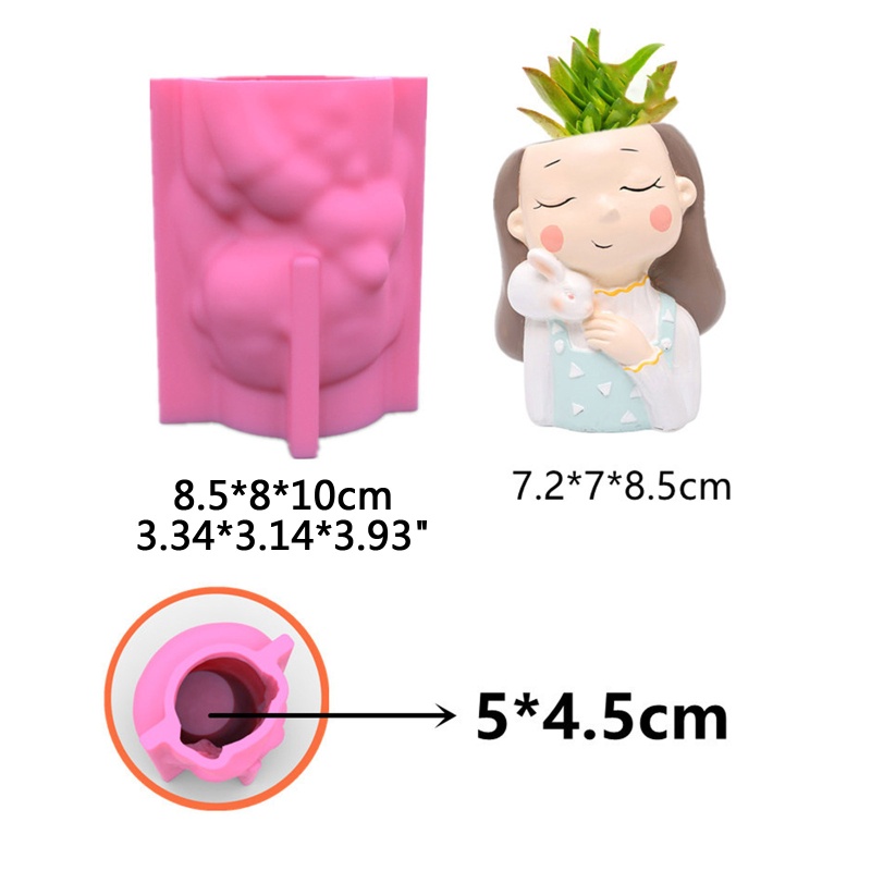Khuôn Silicone Làm Chậu Hoa Bằng Resin Epoxy UV Hình Cô Gái Dễ Thương