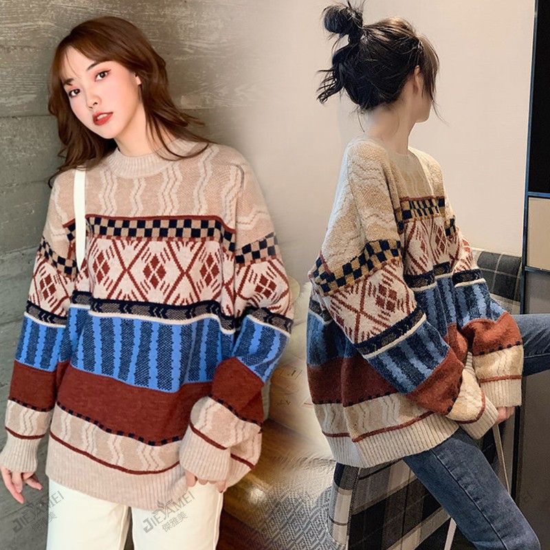 Sweater pullover loose sweater Korean knit sweater long sleeve sweater ...