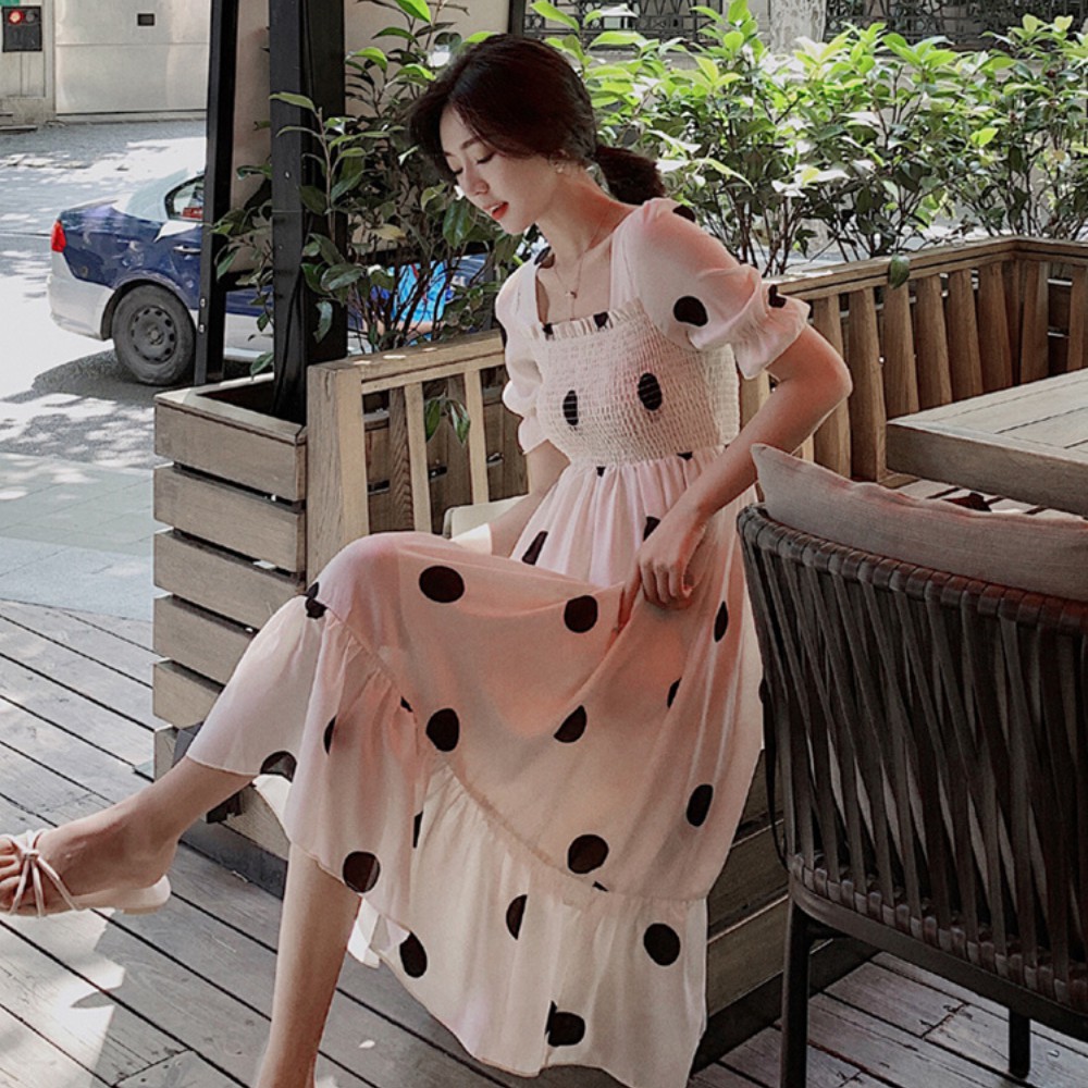 Đầm nữ, váy nữ cổ vuông sau lưng có dây buộc nơ , hoại tiết chấm bi bánh bèo tiểu thư sang chảnh hót hít ATILA SHOP. | BigBuy360 - bigbuy360.vn