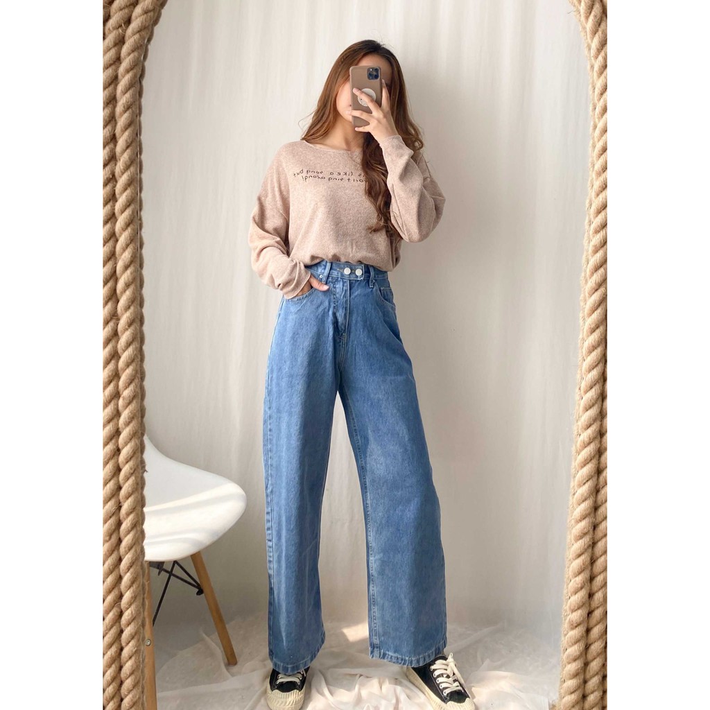 Quần jean nữ ống rộng hai túi ngang (không co giãn), quần bò D100 thời trang Hàn Quốc ulzzang VM STYLE 22QJR03AS1802 | BigBuy360 - bigbuy360.vn