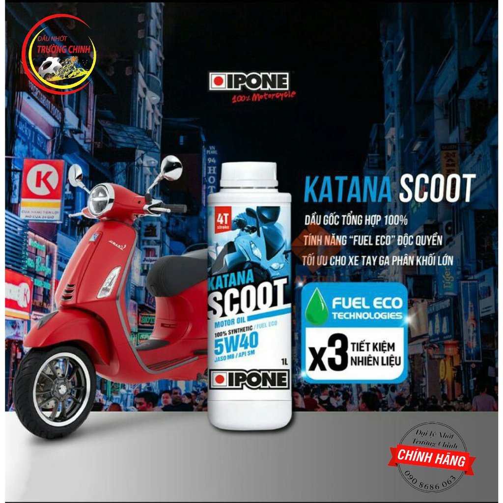 Combo Nhớt tổng hợp 4T Scooter Ipone Katana Scoot 5W-40 1L và hộp số 125ML