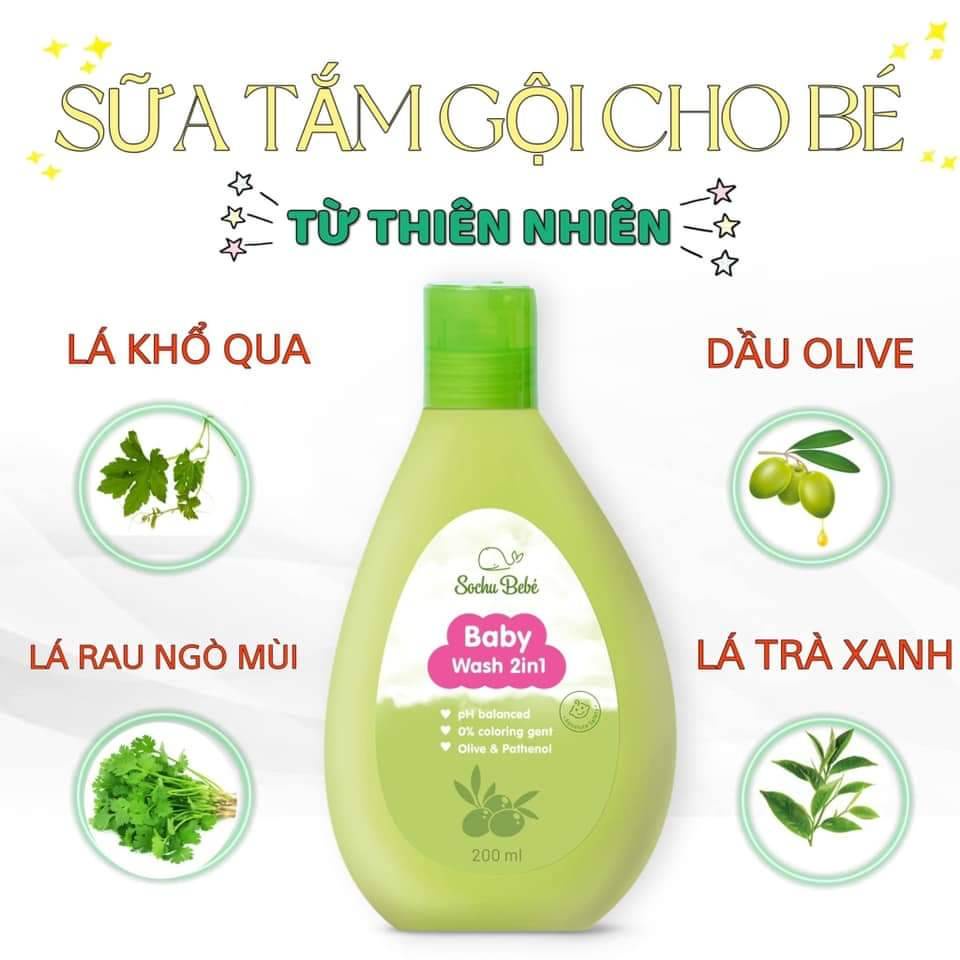 Sữa Tắm Gội 2 Trong 1 (Baby Wash 2 In 1) Sochu Bebé Dung Tích 200ml Tặng Thỏ Bông Xinh Xắn