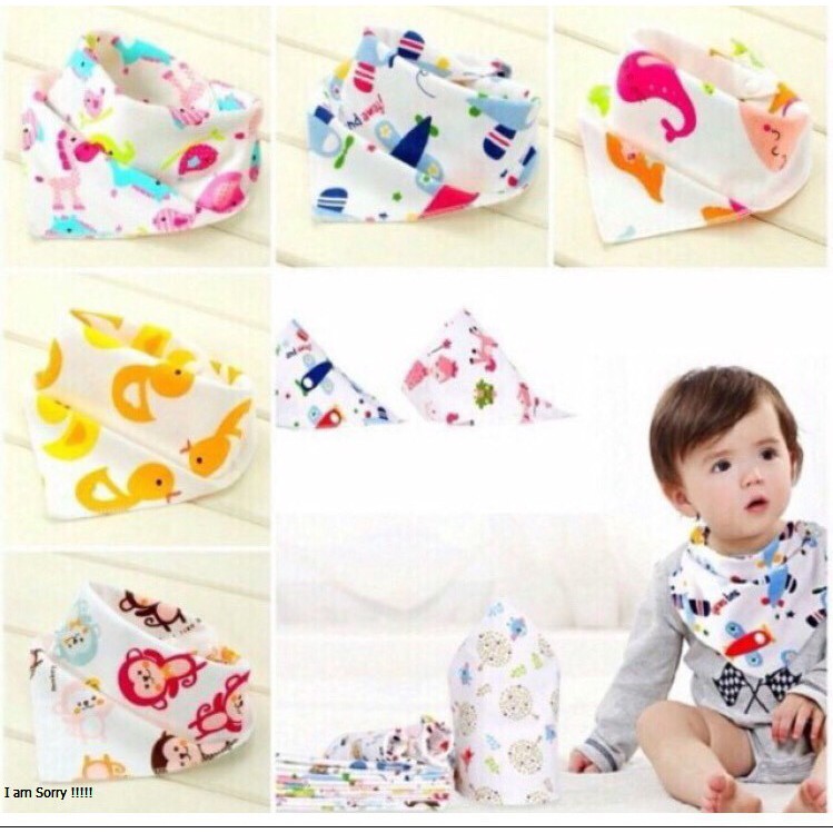 set 10 Yếm tam giác có cúc bấm cho bé - nhiều mẫu