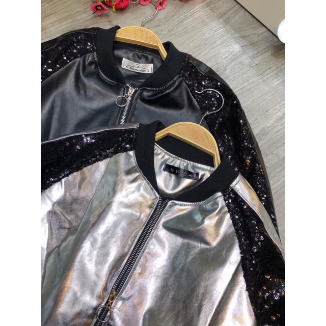 Áo khoác da phối kim tuyến kèm ảnh thật