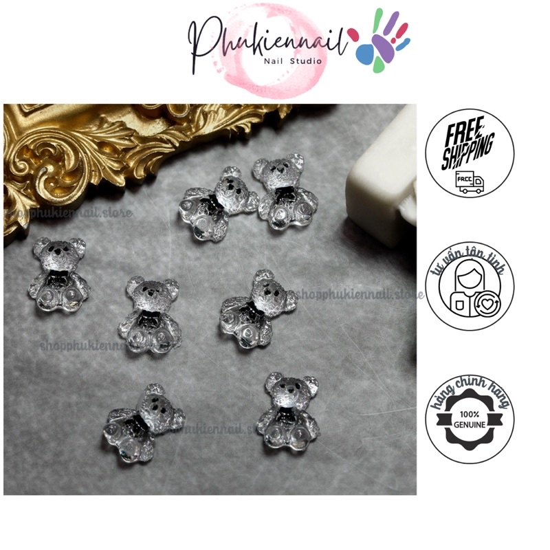 Charm gấu trong suốt siêu hot làm nail gắn móng