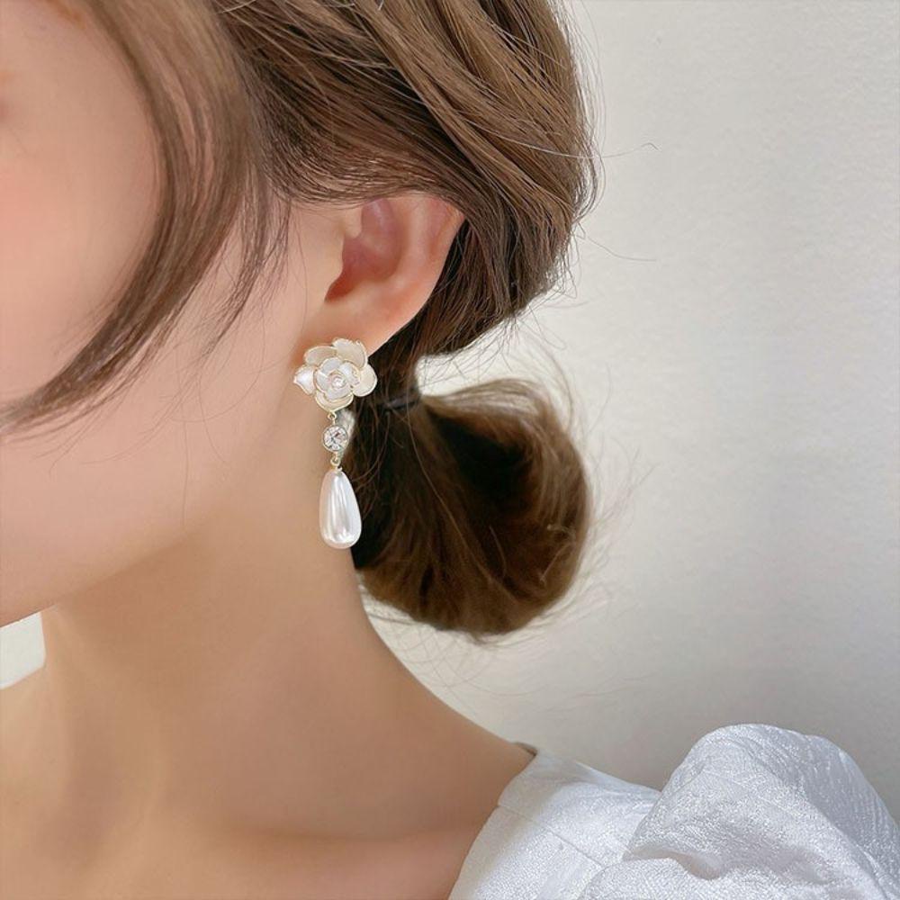 Bông tai nụ giọt nước hoa trà ngọc trai khí chất thời trang thanh lịch ngọt ngào quà tặng tinh tế phong cách Hàn