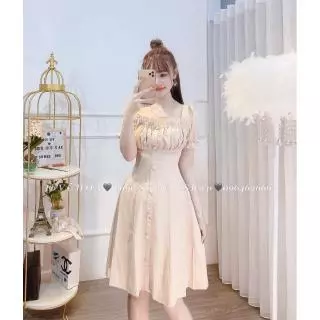 Váy đũi dáng xòe khuy bọc nhiều màu