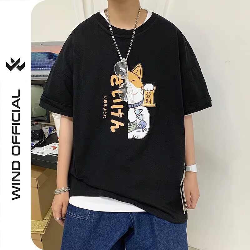 Áo phông unisex form rộng WIND oversize tay lỡ Mèo Hàn thời trang nam nữ ulzzang