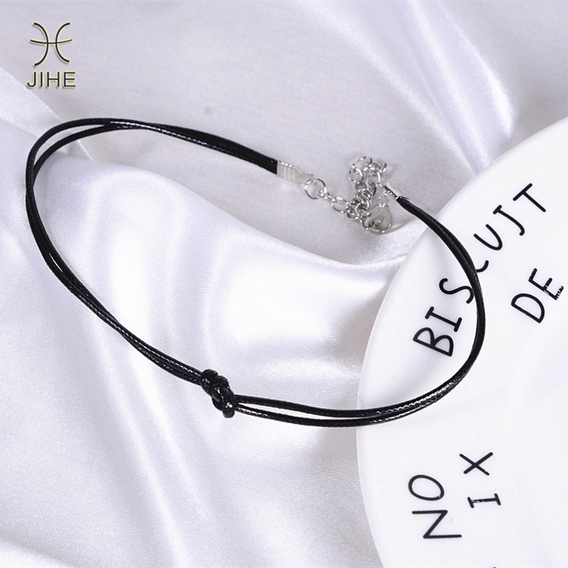 【JIHE】Choker Vòng cổ dây xích màu đen thắt nút phong cách Nhật Hàn thời trang