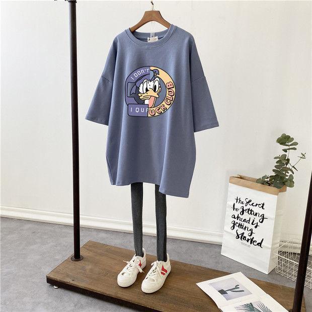 Áo thun tay ngắn form rộng in chữ thời trang mùa hè dành cho mẹ bầu