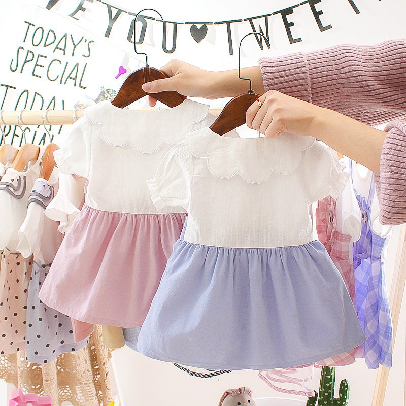 Đầm DUDUBABA cotton giả 2 lớp tay ngắn họa tiết trái tim thời trang mùa hè bé gái 0~3 tuổi