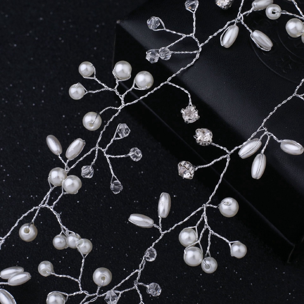 Western Wedding Bride Headdress Handmade Jewelry ,Bridal Hair Belt ,Crown Floral Crystal Pearl Hair Ornaments
