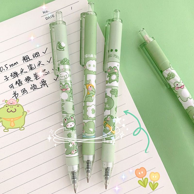 Bút bi mực đen ngòi 0.5mm hoạ tiết dễ thương set 6 cây,có tách lẻ