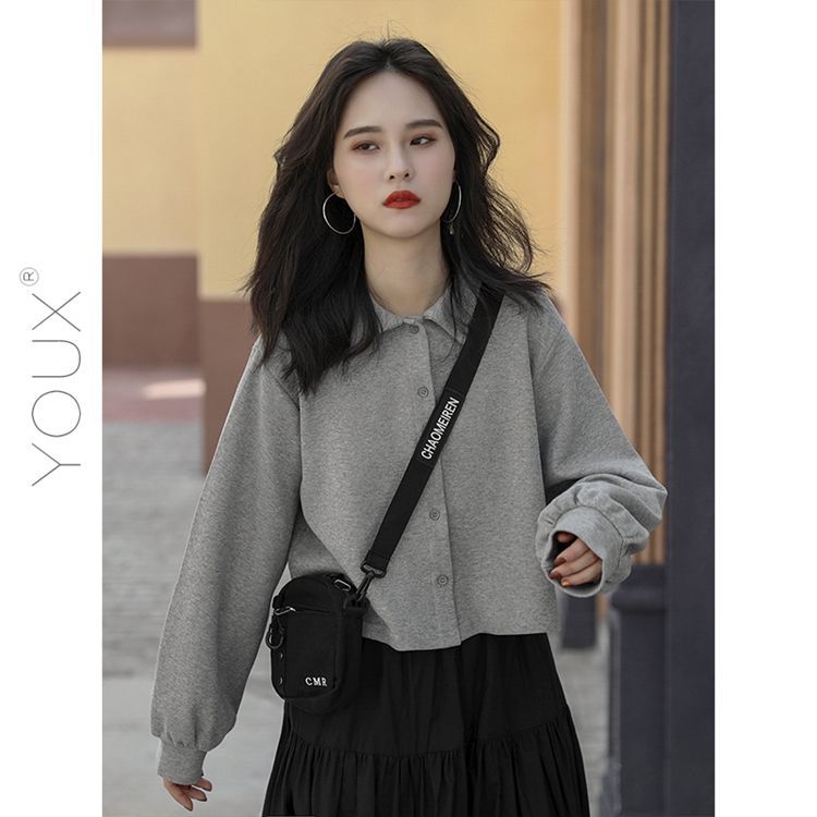 Áo dáng lửng dài tay cổ bẻ thời trang đơn giản cho bạn nữ