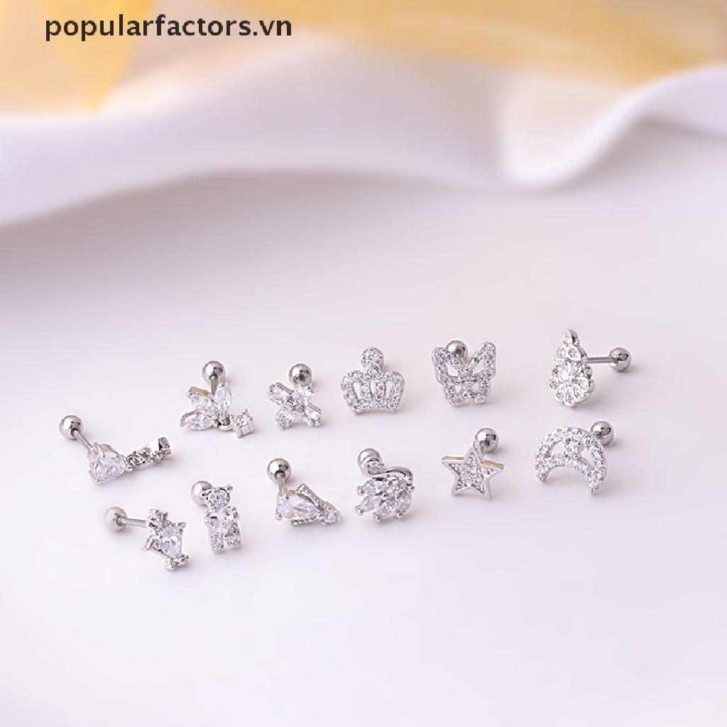 Hoa tai mặt hình bướm / trăng / thánh giá / vương miện bằng inox sang trọng cho nữ