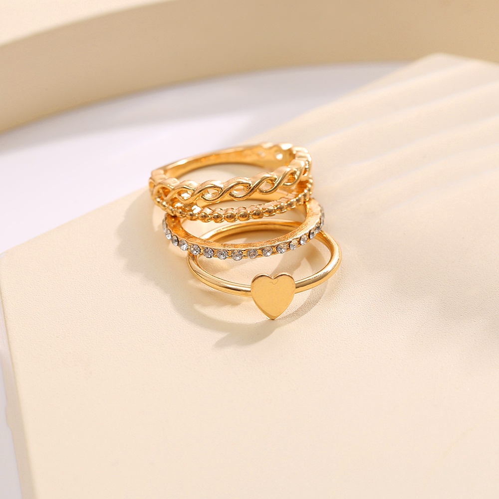 Set 3 Nhẫn Mạ Vàng Hình Trái Tim Đính Đá Phong Cách Retro