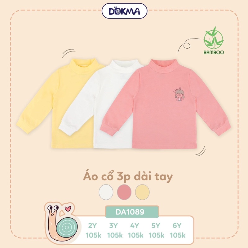 Áo cổ 3 phân dài tay bé gái Dokma (2-6y)
