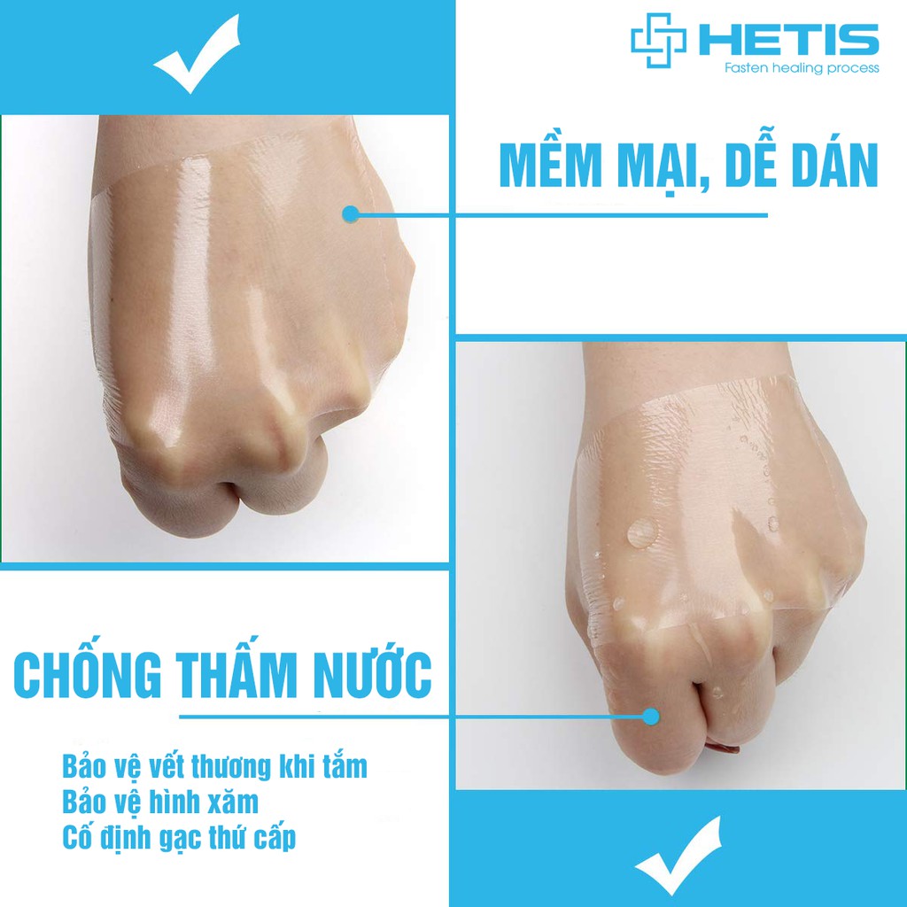 Miếng gạc HETIS Film dán cố định vết thương, gạc vô trùng trong suốt chống thấm nước bảo vệ vết thương khi tắm HTF