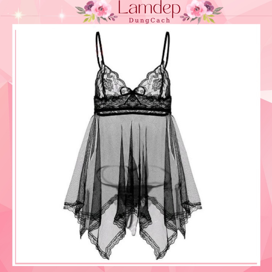 Váy ngủ sexy gợi cảm - Đầm ngủ xuyên thấu 2 dây kèm quần chip SX Mỏng