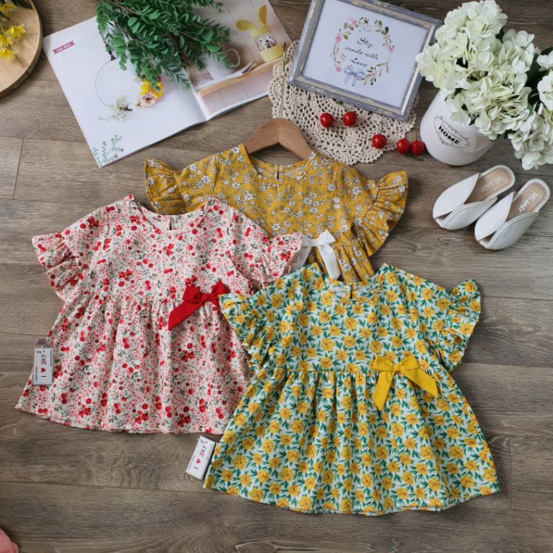 Bộ áo váy hoa nhí rực rỡ ghép quần legging xinh bé gái/khách tùy chọn màu quần ghép bộ