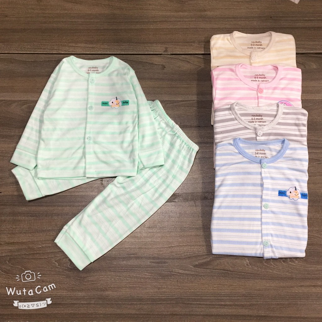 Bộ dài tay nỉ cotton kẻ Noubaby cao cấp cho bé trai và bé gái (HN 374)