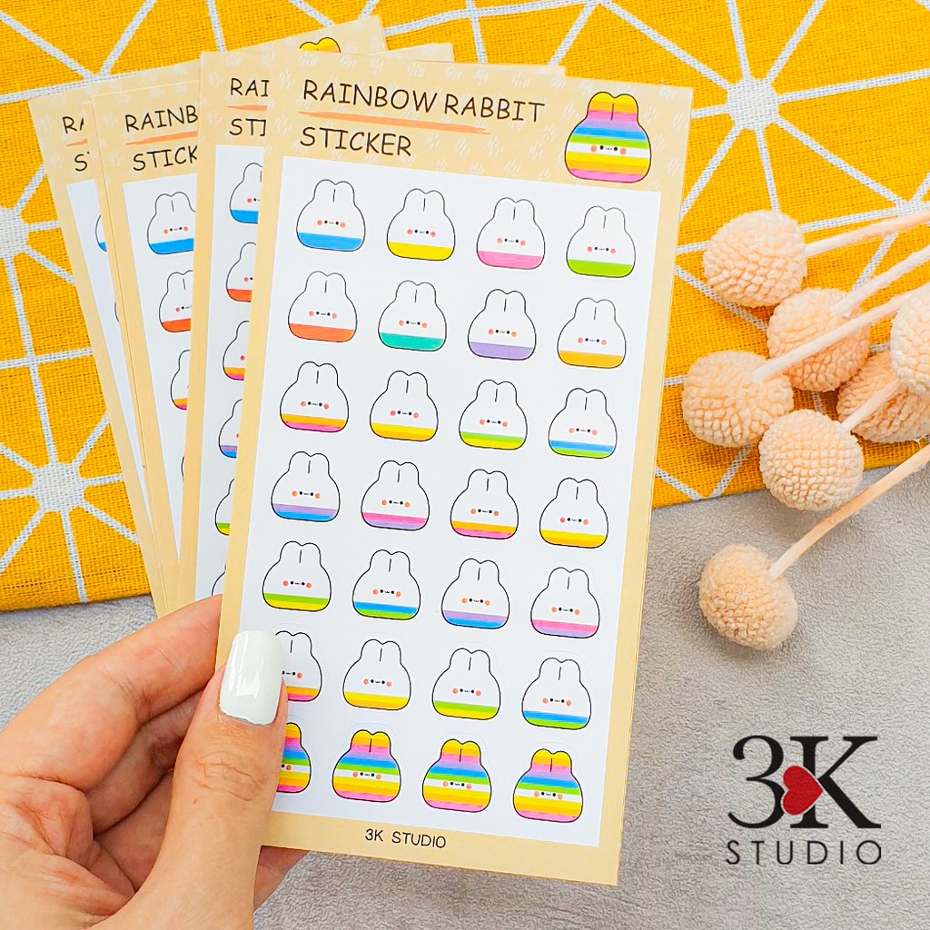 STICKER THỎ NHIỀU MÀU - STICKER TRANG TRÍ SỔ TAY BULLET JOURNAL