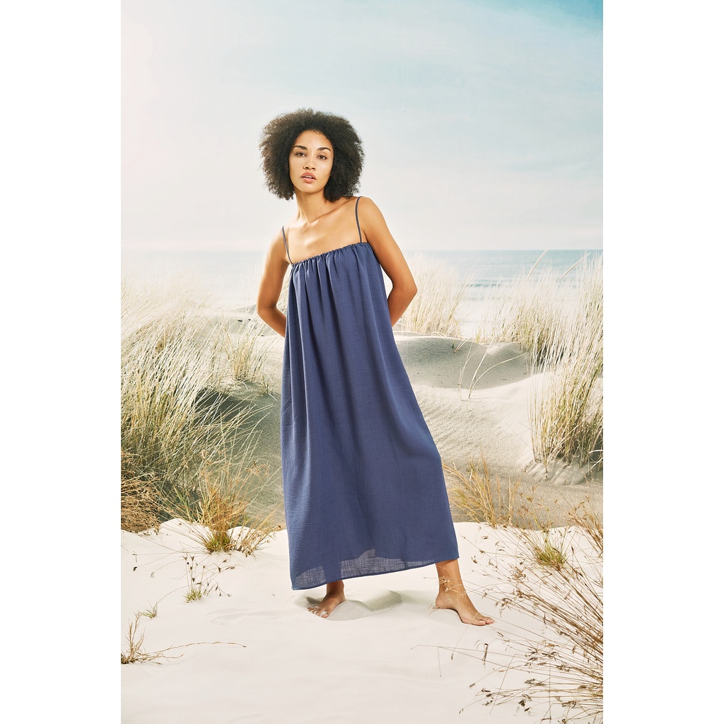 Đầm hai dây nhún ngực KHÂU BY CQ Deepblue