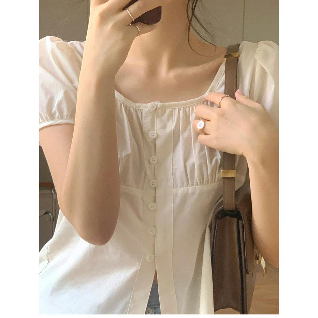 Áo Sơ Mi Ngắn Tay Cổ Tròn Trơn Màu 51488