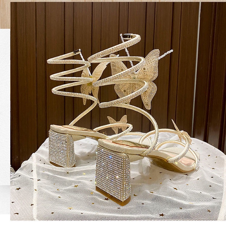 Giày Cao Gót Đính Đá Hình Rắn Phong Cách La Mã Thời Trang Mùa Hè Mới