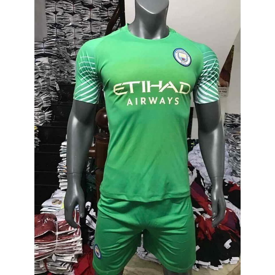 Bộ đồ đá banh mancity màu xanh chuối năm 2018