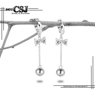 BÔNG TAI NỮ INOX MÀU TRẮNG NƠ RỚT BI CỰC XINH