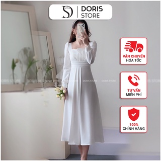 Váy dài tay cổ vuông DORIS V1466
