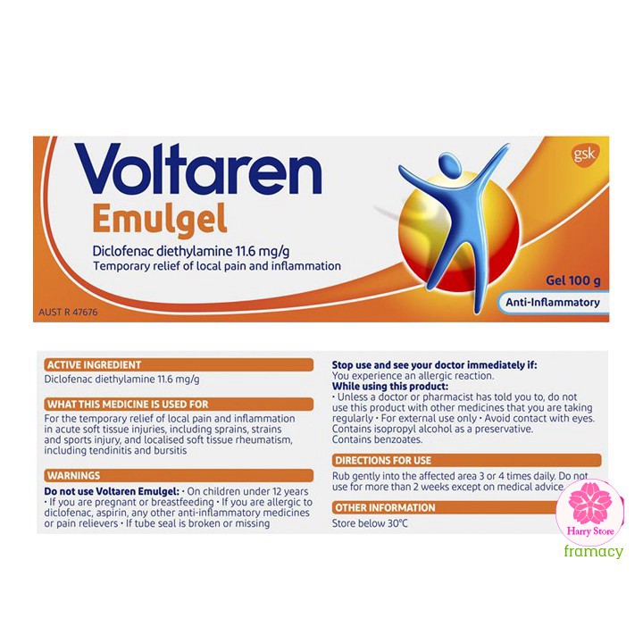 Gel bôi Voltaren Emulgel, Úc (100g) giảm đau mỏi cơ, bong gân, nhức khớp