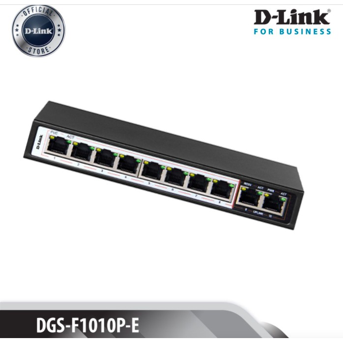 D-LINK DES-F1010P-E - Bộ chia cổng mạng 250M 10 cổng 10/100 (8 cổng PoE + 2 cổng uplink)