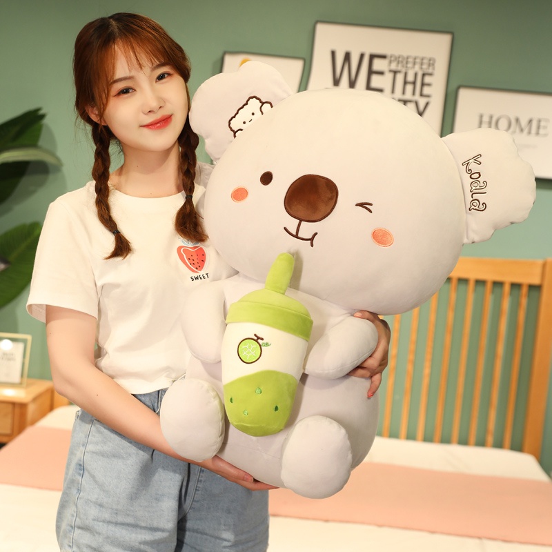 Đồ chơi gối nhồi bông hình gấu Koala ôm trà sữa trân châu dễ thương 23-60cm