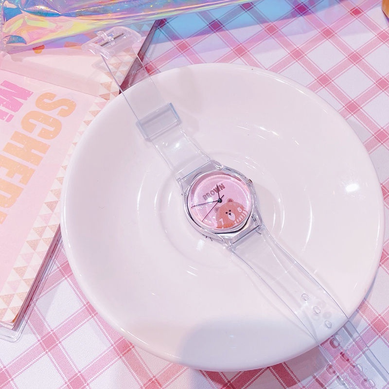 Đồng Hồ Đeo Tay Dây Nhựa Dẻo Trong Suốt Hình Gấu Hello Kitty Kiểu Harajuku Nhật Bản Dễ Thương Cho Trẻ Em