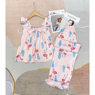 Bộ Pijama Lụa Satin Vịt Túi Nơ