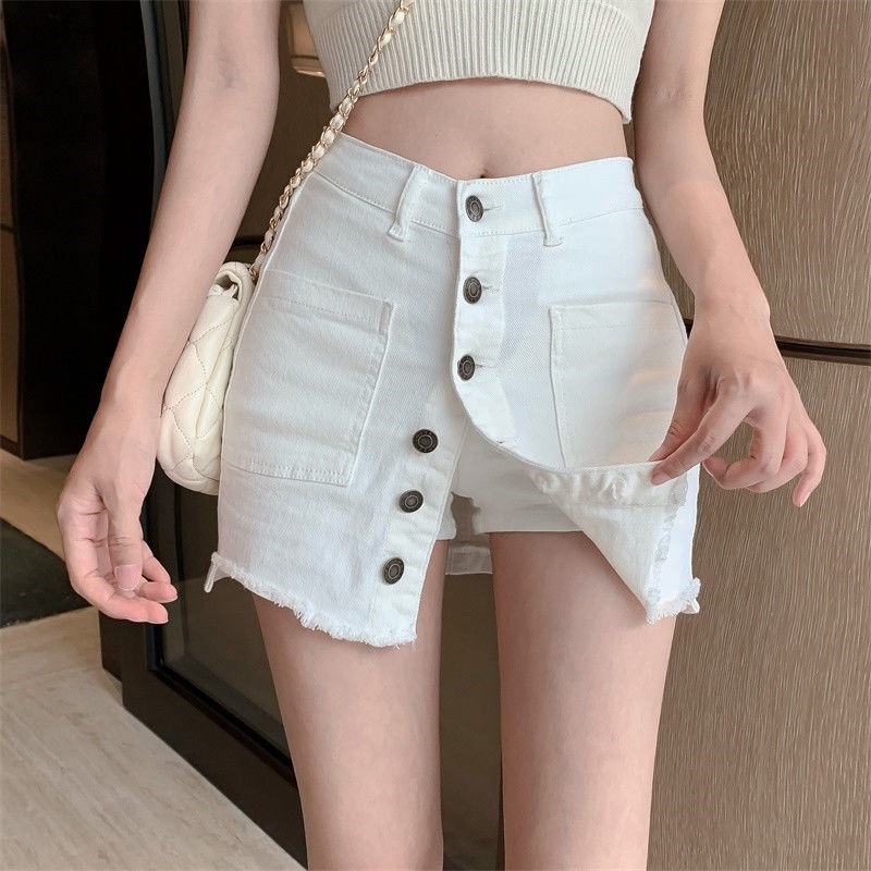 Jiashucheng Hot Chân Váy Denim Ngắn Dáng Chữ a Lưng Cao Ôm Eo Thời Trang Mùa Hè Hàng Mới Dành Cho Bạn Nữ