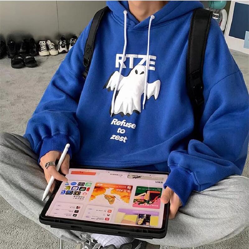 Áo hoodie dáng rộng in họa tiết hoạt hình phong cách hip hop size M-5XL thời trang cho nam