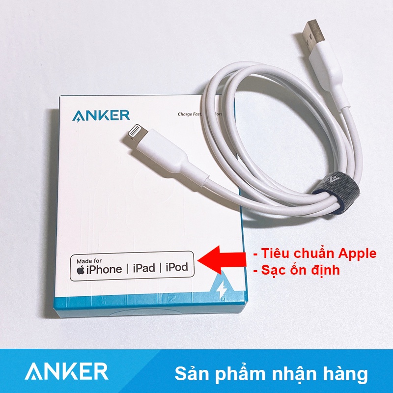 Cáp ANKER Powerline II  Usb to Lighting Iphone  MFI Chip C89 Bạc  -  A8432 dài 0.9 Mét  Chính hãng sạc Iphone Ipad