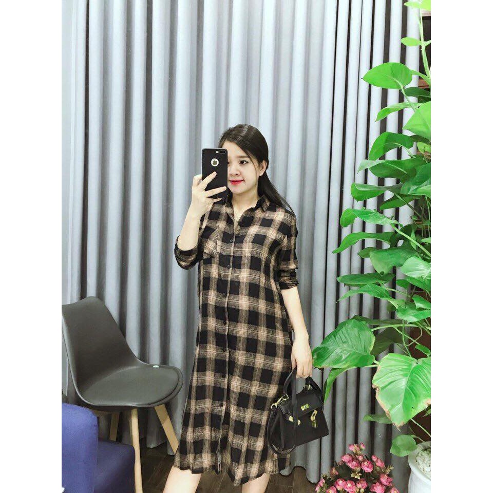 Đầm xuông kẻ dáng dài bầu béo bon chen thoải mái nhé! | BigBuy360 - bigbuy360.vn