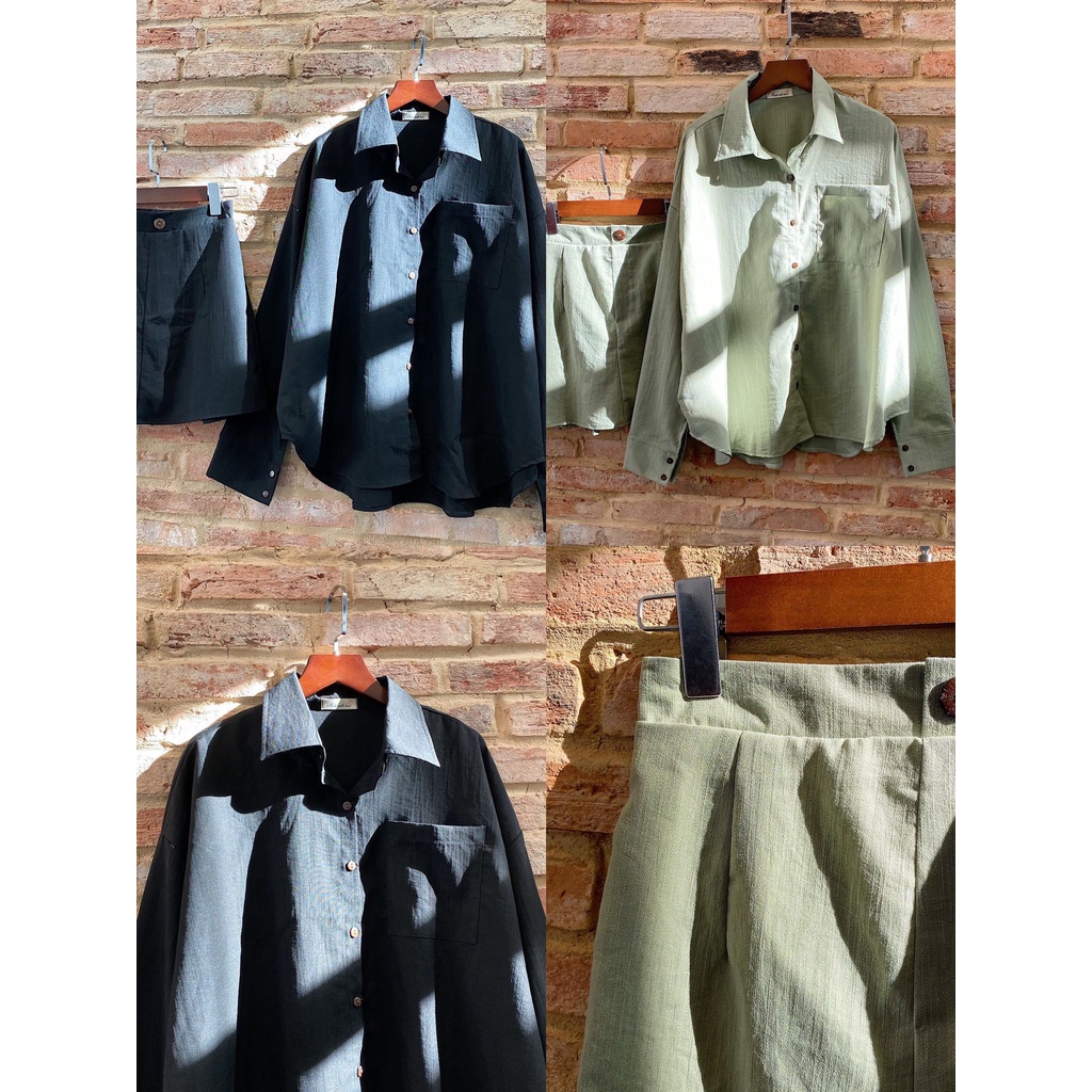 SET ÁO SOMI VÀ CHÂN VÁY HAI MÀU XANH VÀ ĐEN HAVA SET