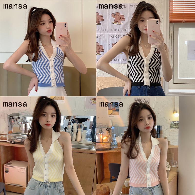 Áo Cổ Yếm Kẻ Sọc Thiết Kế Xinh Xắn Cho Nữ | BigBuy360 - bigbuy360.vn